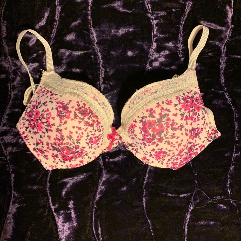 Nude and pink floral bra